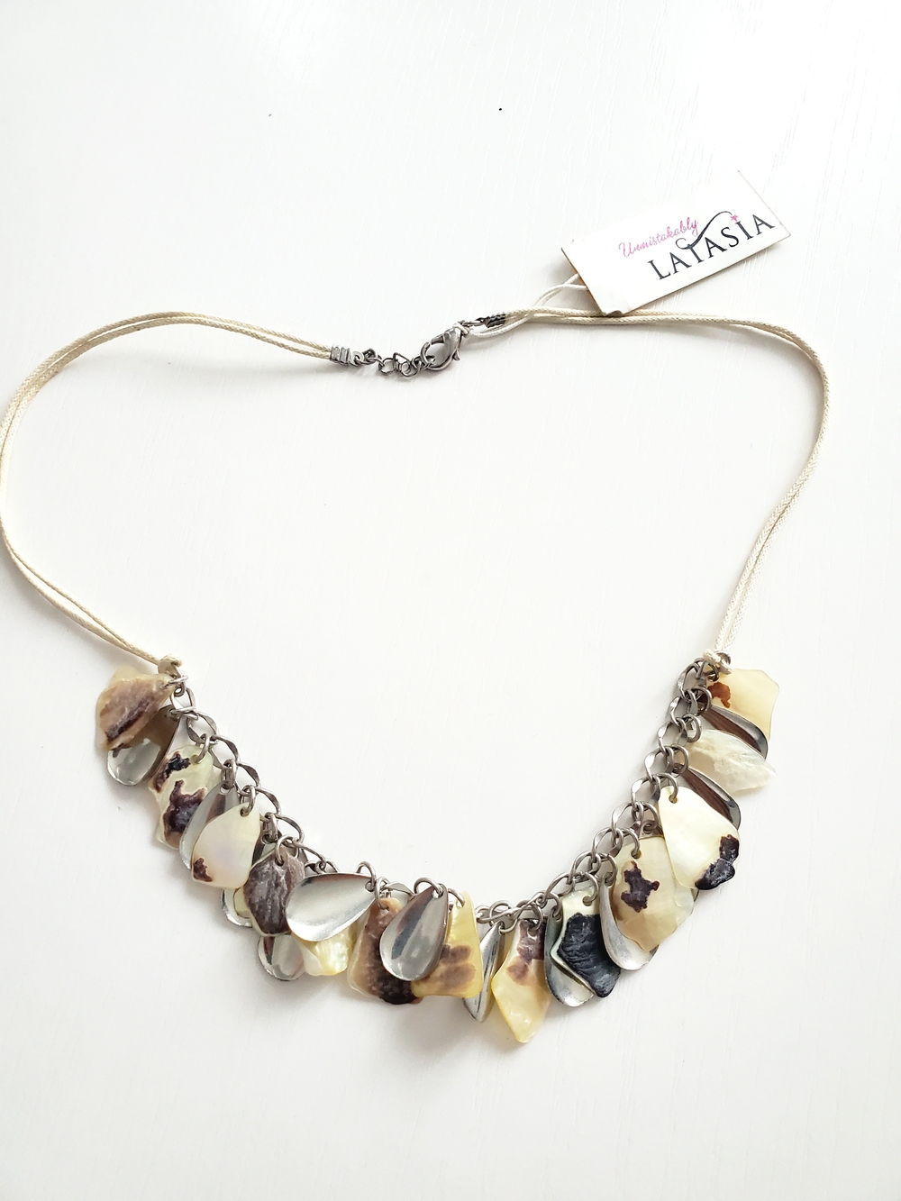 Cream & Silver Abalone Sea Shell Charm Necklace